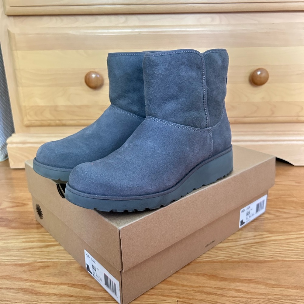 UGG Kristin Wedge Grey Winter Boots Plush Lining Slip-On